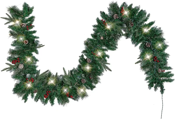 9ft Snow Flocked Prelit Christmas Garland With 50 Lights