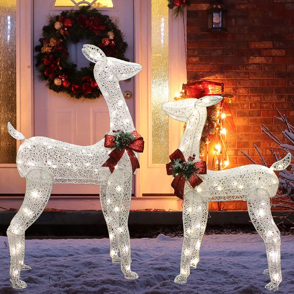 2-Pack Joiedomi Christmas Reindeers, Doe, Fawn 130 LED Warm White Yard Lights