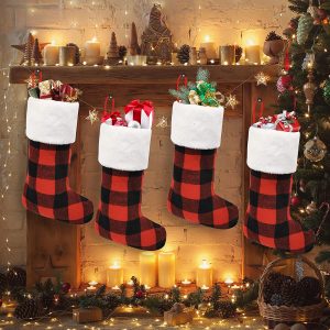 4 Pcs Buffalo Plaid Christmas Stockings