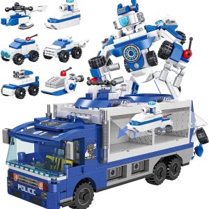 STEM Building Toys for Kids, 6-in-1 Police Car Carrier Truck