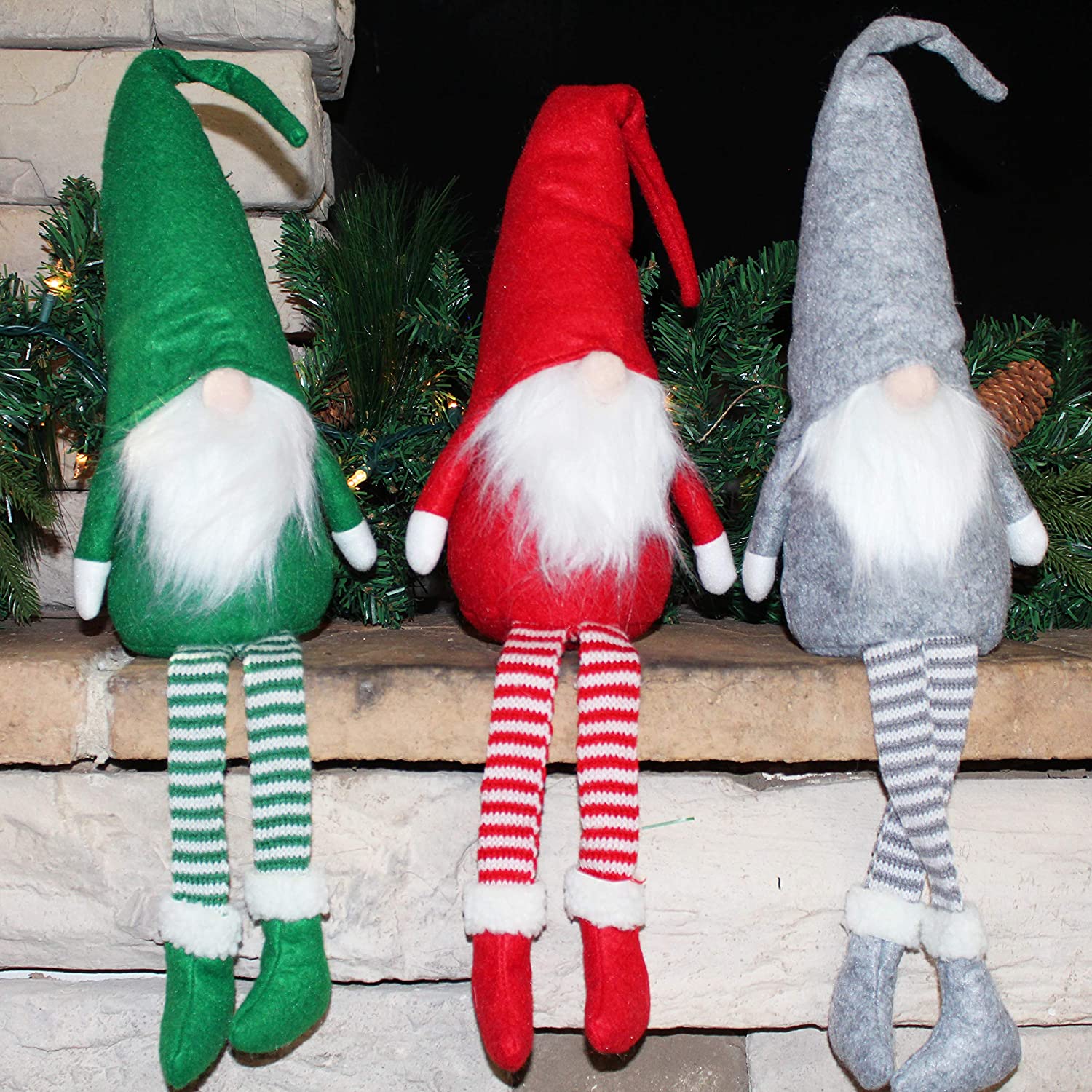 20″ Gnome with Long Legs Tabletop Christmas Decoration, 3 Pcs