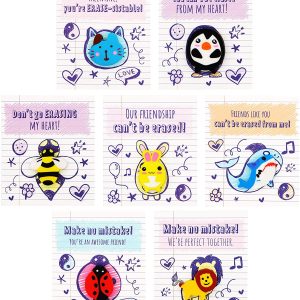Valentines Day Gift Cards with Animal Eraser Set