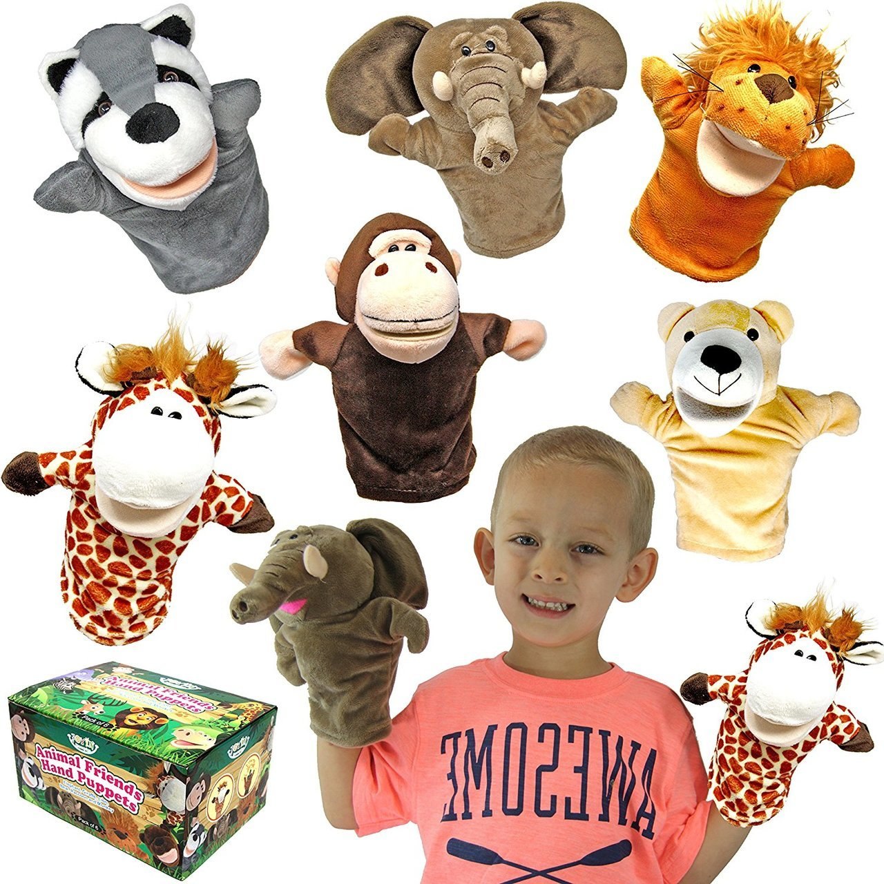 Animal Friends Kids Hand Puppets, 6 Pack