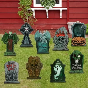 9Pcs Halloween Tombstone Yard Decorations 17in