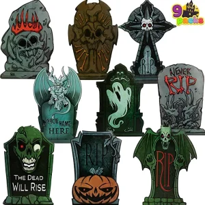 9Pcs Halloween Tombstone Yard Decorations 17in