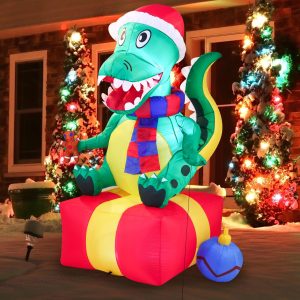 6ft Large Dinosaur Sitting on a Gift Box Inflatable