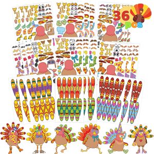 36 PCS Thanksgiving Make-a-Turkey Sticker Sheets