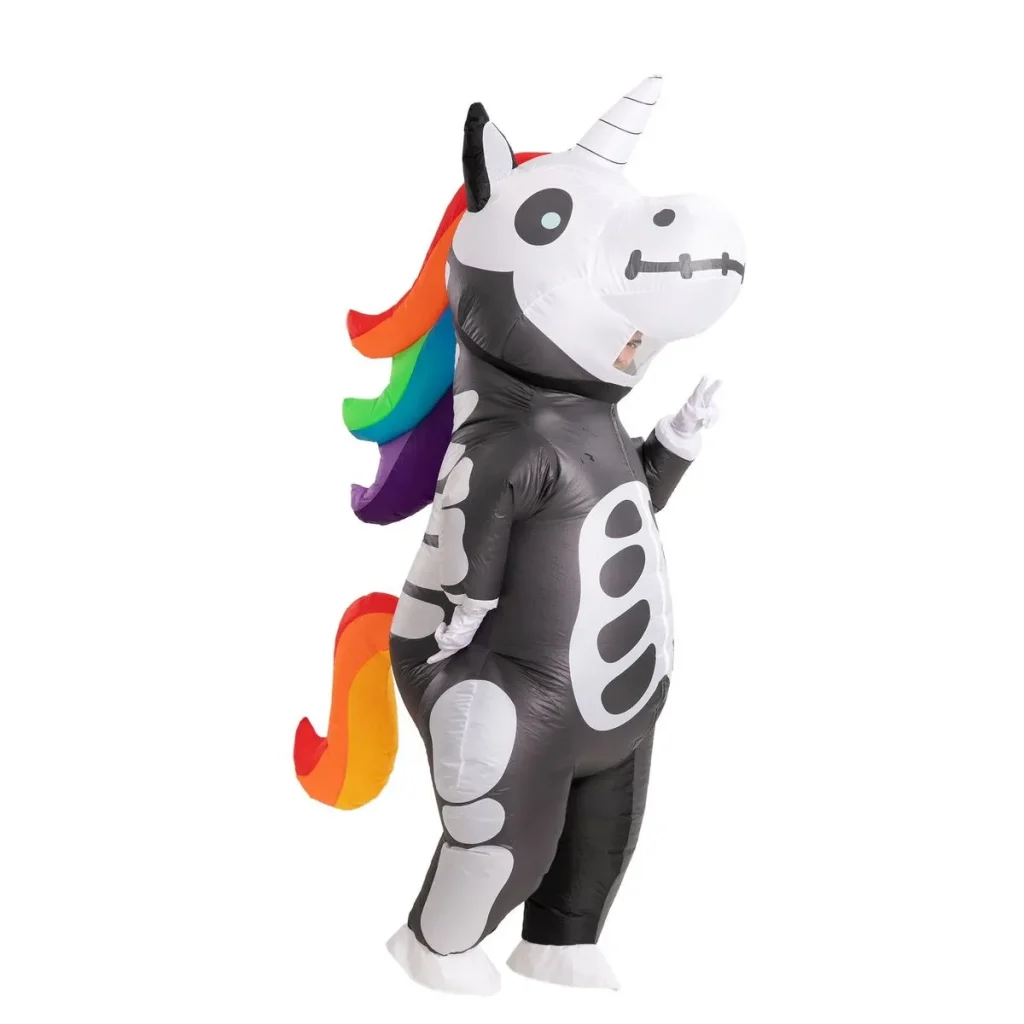Skeleton rainbow blow up unicorn costume