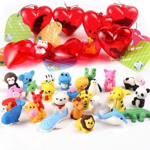 28Pcs Eraser Bulk Prefilled Hearts with Valentines Day Cards for Kids-Classroom Exchange Gifts