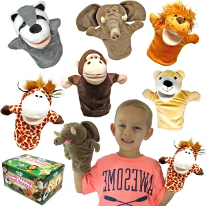 6pcs Animal Hand Puppets with Working Mouths 9in