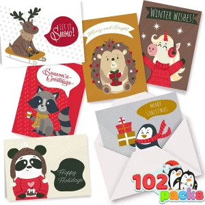 102pcs Christmas Animal Greeting Cards