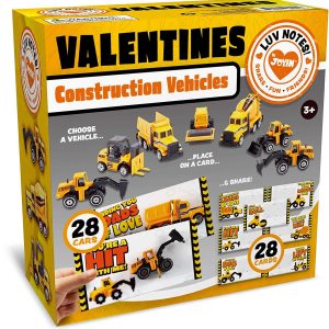 28 Pack Valentines Party Gift Cards With Mini Construction Vehicle Toy Set – JOYIN