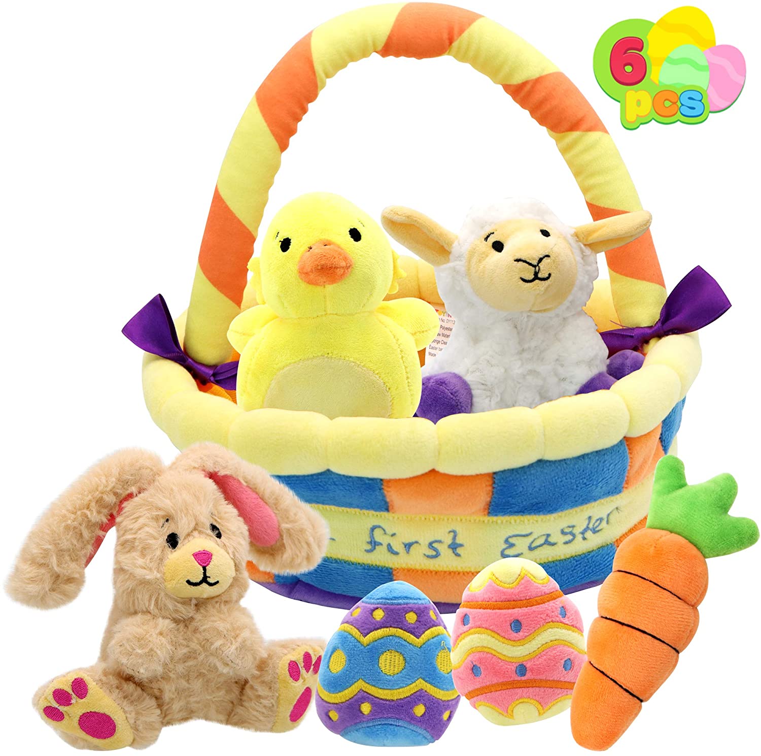 7 Pieces Easter Basket Plushies Playset