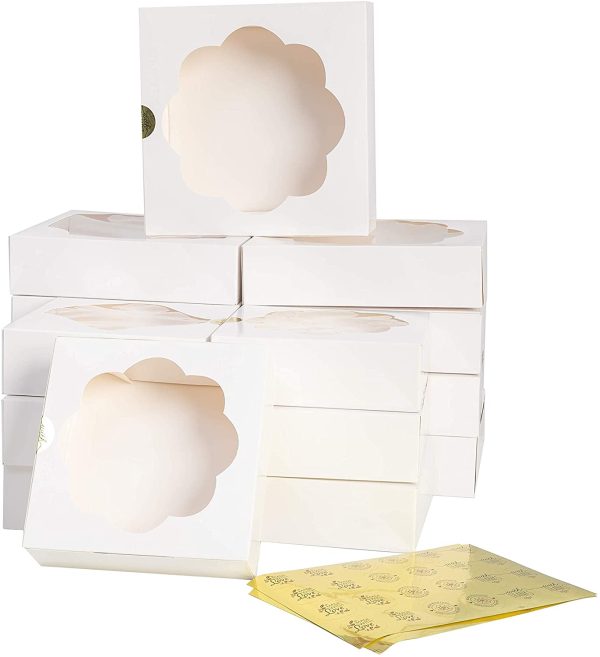White Cake Pie Box, 15 Pcs with Stickers - JOYIN 10in