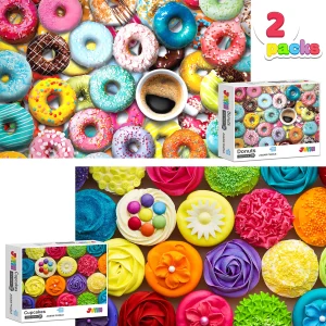 2Pcs Jigsaw Puzzle 1000 Piece Repeated Seamless Snacks