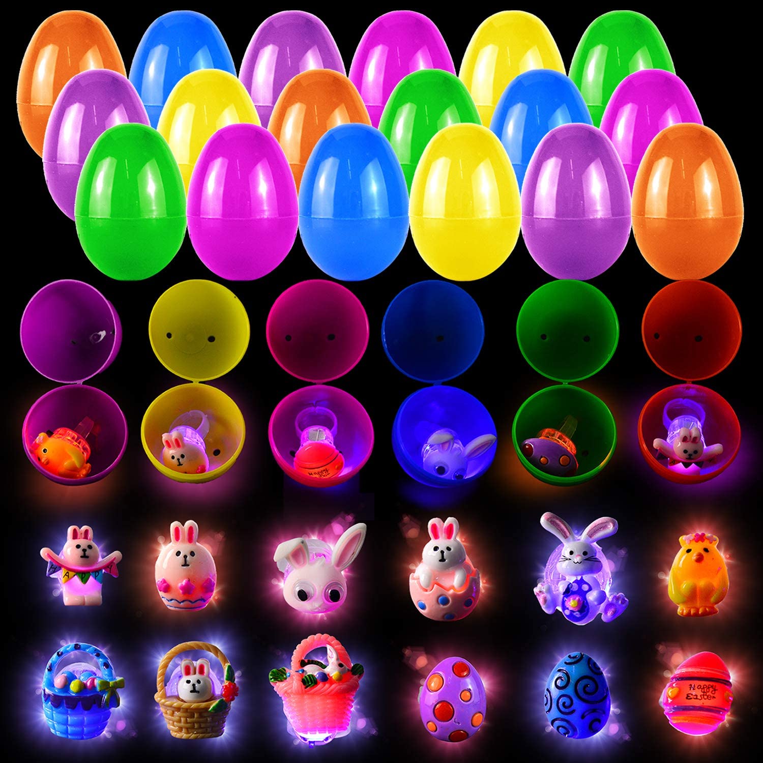 24pcs Prefilled Easter Eggs with Light Up Rings