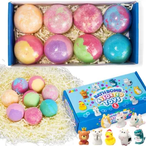8pcs Kids Bath Bombs with Assorted Animal Toys