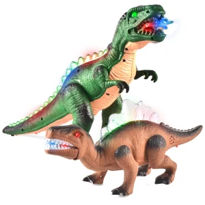 2Pcs Battery Powered Walking Dinosaur with Light and Sound