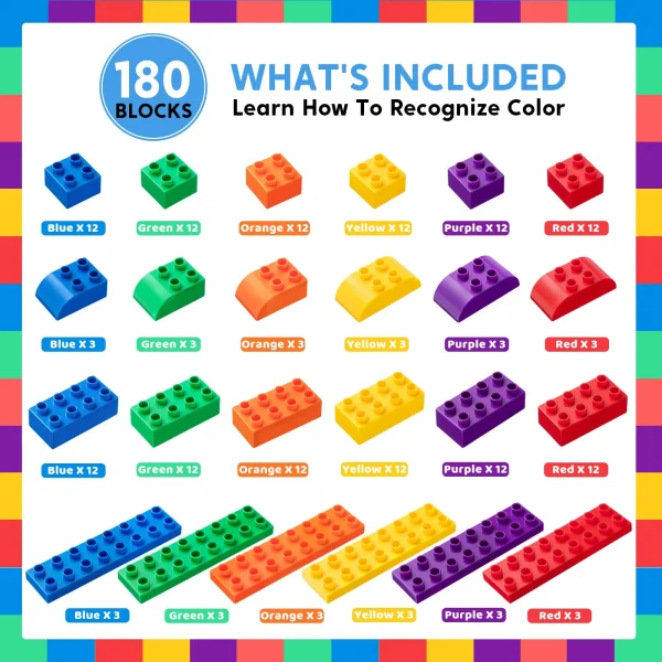 180pcs Kids Big Building Blocks Kit in 6 colors