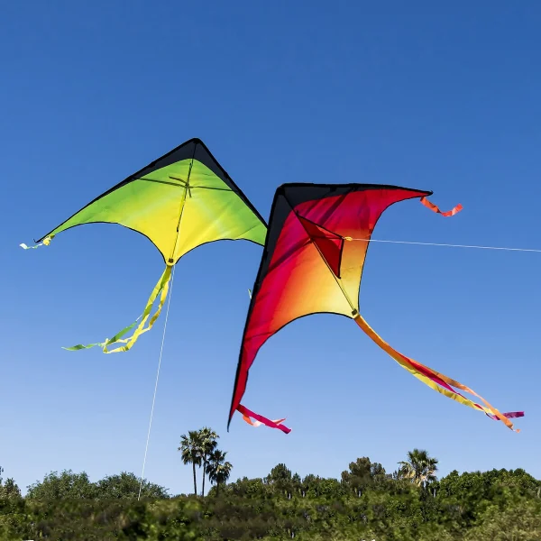 3pcs Large Delta Kite Orange Green and Purple