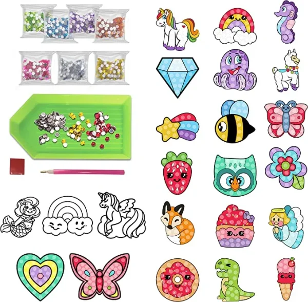 JOYIN Kids Diamond Art, Big Gem Diamond Painting Kit with 18 Magical Stickers 3 Suncatchers 2 Keychains, Diamond Art for Kids, DIY Paint Arts Supplies