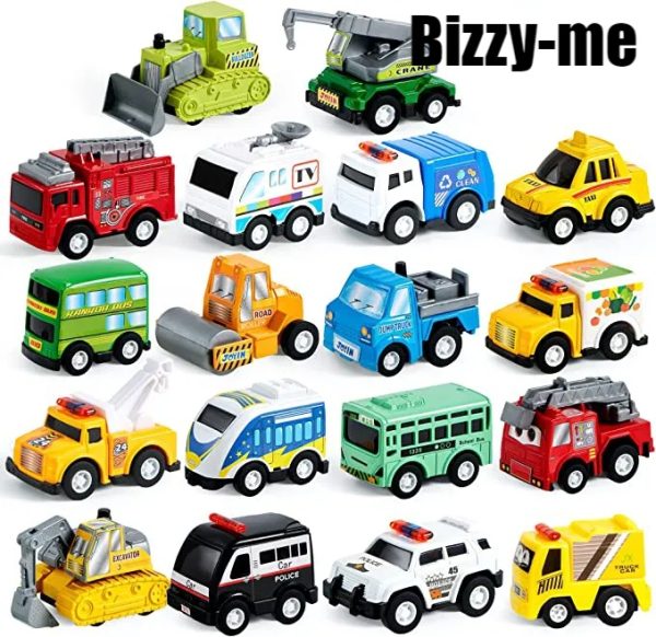 Bizzy-me 18pcs Pull Back Toy Cars and Vehicles Set