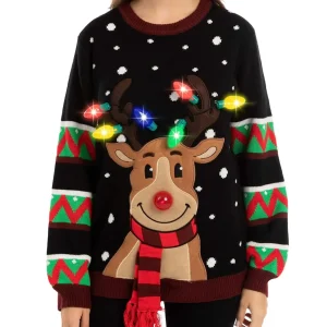 Light Up Womens Christmas Ugly Sweater-Reindeer