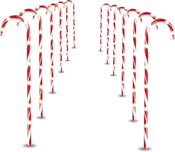 12pcs Christmas Candy Cane Pathway Lights 28in