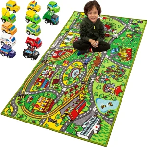 Carpet Playmat with 12 Pull-Back Vehicle Set 58.5in
