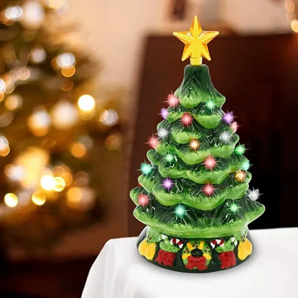 Pre lit Ceramic Tabletop Christmas Tree 7in