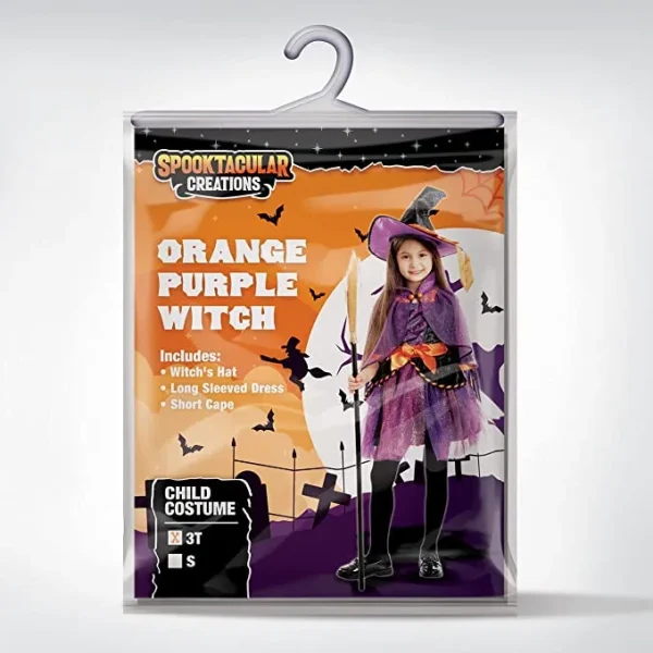 Child Girl Orange Purple Witch Costume