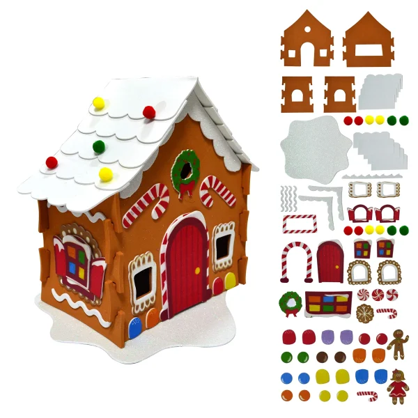 Joyin Christmas Art and Craft Kit DIY with 3D Gingerbread House, Christmas Tree Door Sign, Foam Stocking Kit, Two Characters