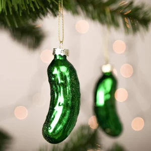 Christmas Glass Ornament Pickle Set for Christmas Tree Decoration, 2Pcs