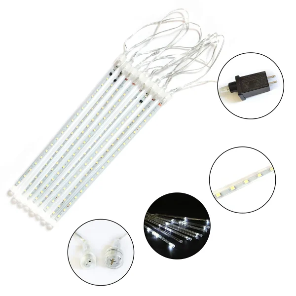 8 Tubes (12in) White Icicle String Meteor Shower Christmas Lights