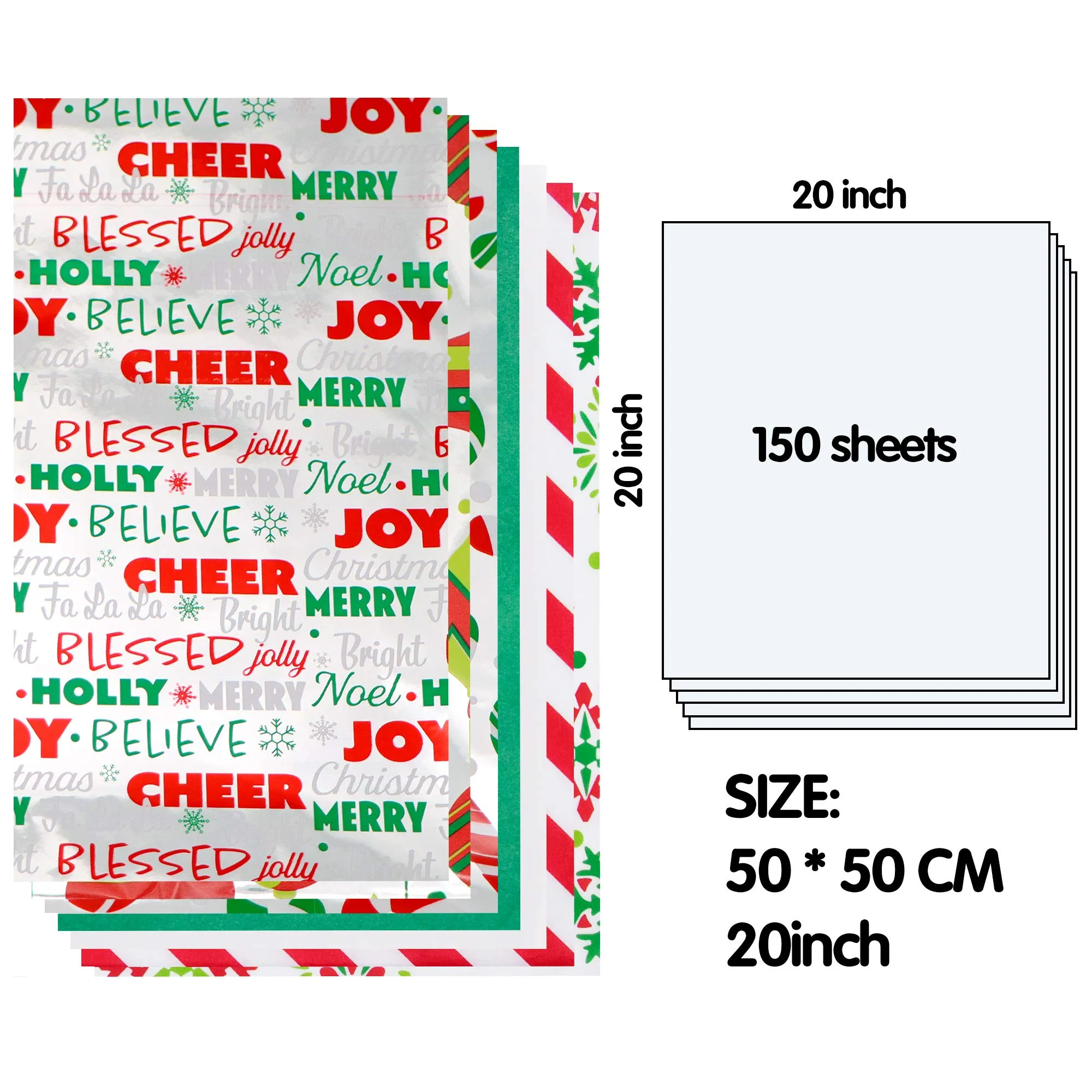 Christmas Tissue Paper (Hologram, Printed & Solid) 100 Sheets