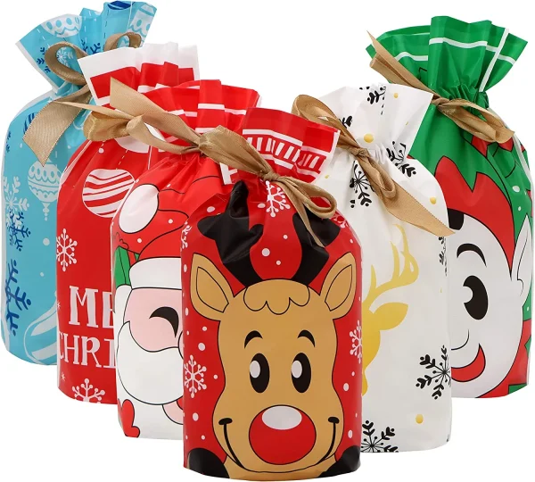 60pcs Plastic Drawstring Christmas Gift Bags