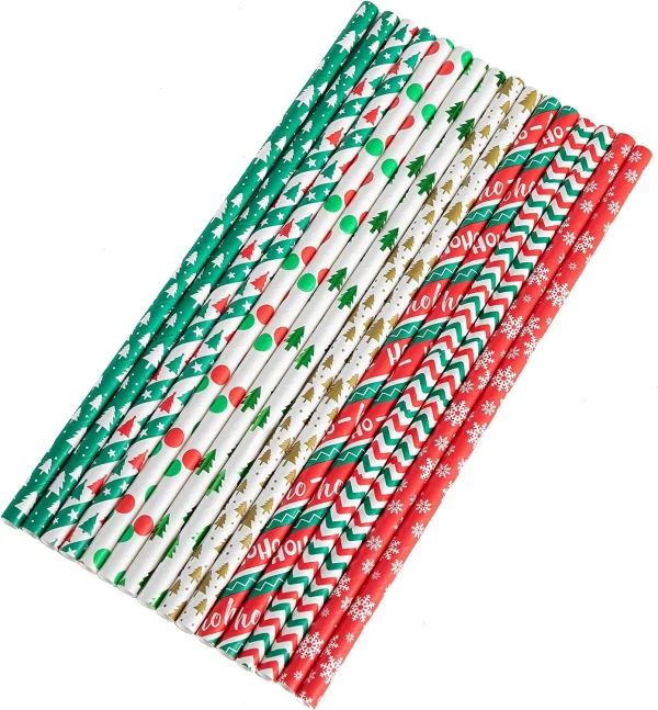 200pcs Colorful Disposable Christmas Paper Straws