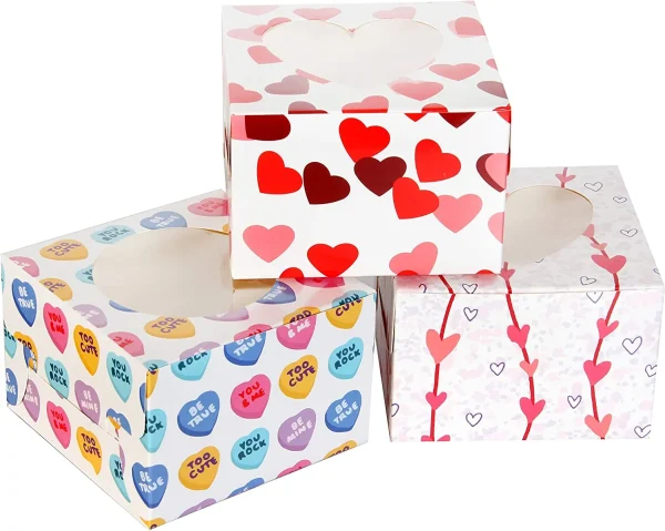 24pcs Valentines Day Heart Cupcake Boxes with Windows