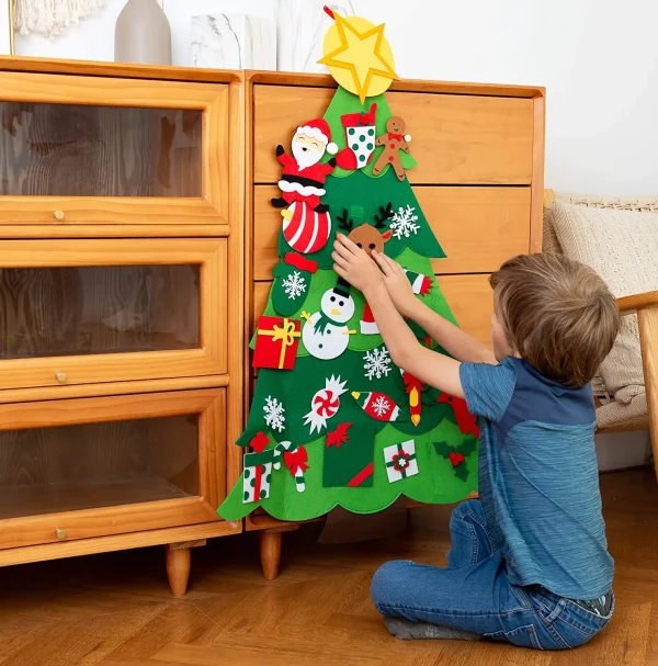 DIY felt wall christmas tree with 26pcs hanging ornaments