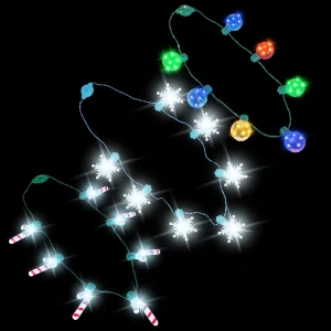 3pcs LED Light Up Disco Candy Snowflakes Necklaces