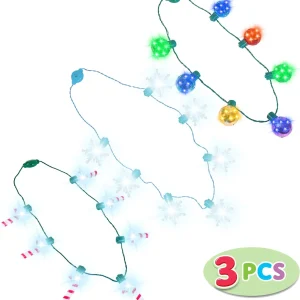3pcs LED Light Up Disco Candy Snowflakes Necklaces