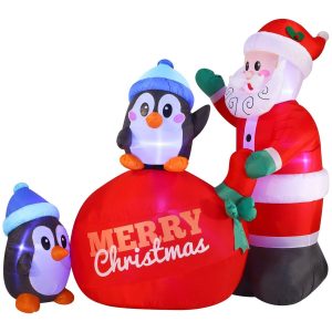 7ft Large Penguins with Santa Inflatable