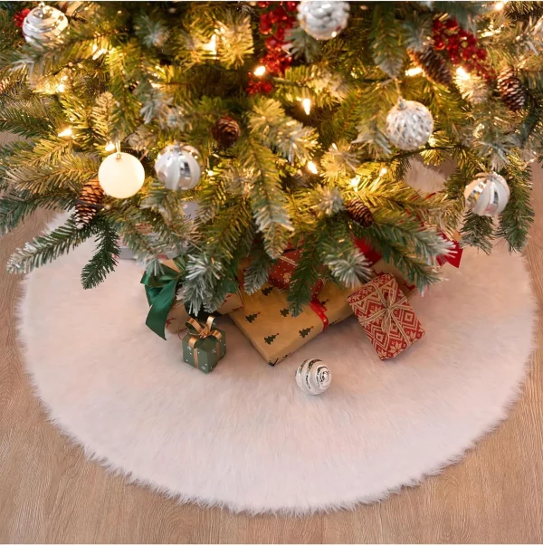 Faux Fur Christmas Tree Skirt Decoration 48in