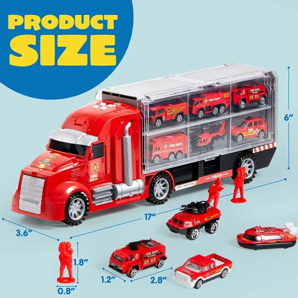 25pcs Fire Truck Toy with 12 Diecast Vehicles & 12 Figures