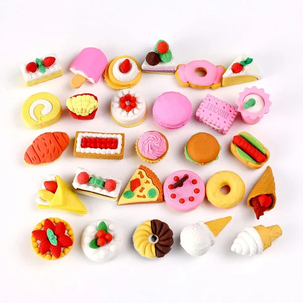 28Pcs Food Erasers Filled Hearts with Valentines Day Cards for Kids-Classroom Exchange Gifts