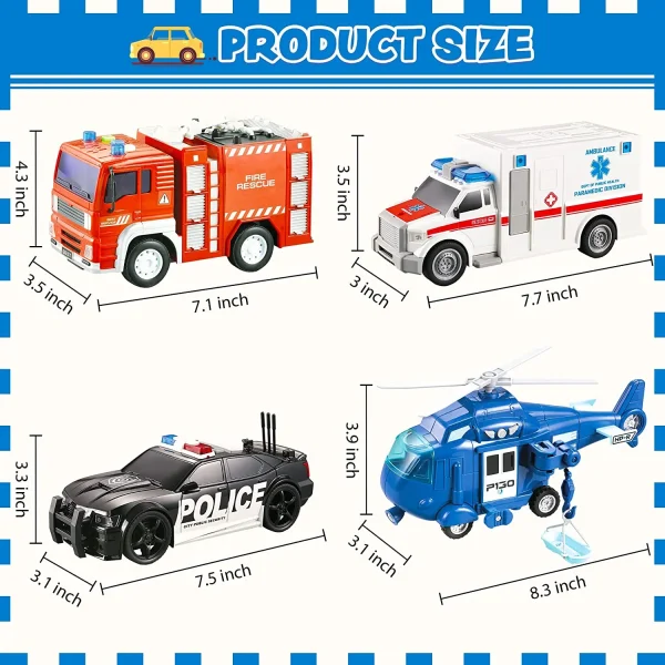 JOYIN 3 in 1 Friction Powered City Fire Rescue Vehicle Truck Car