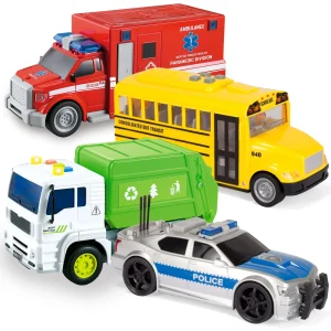 4pcs Vehicle Toys Set with Lights and Siren Sound