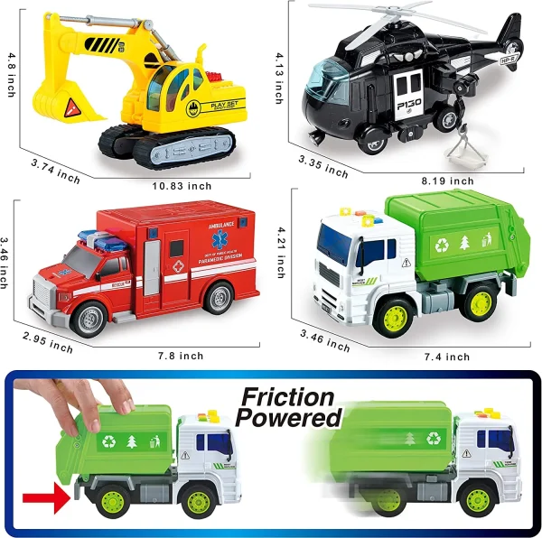 4Pcs Friction Powered City Vehicle Toy Set