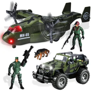 Friction Powered Transport Airplane and Military Truck Toy Set
