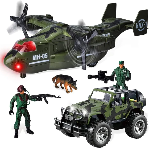 Military Vehicle Toy Set with Light and Sound Sirens